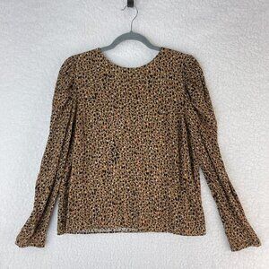 Dolan Brown Animal Print Long Sleeve Round Neck Lightweight Shirt Womens‎ Size L